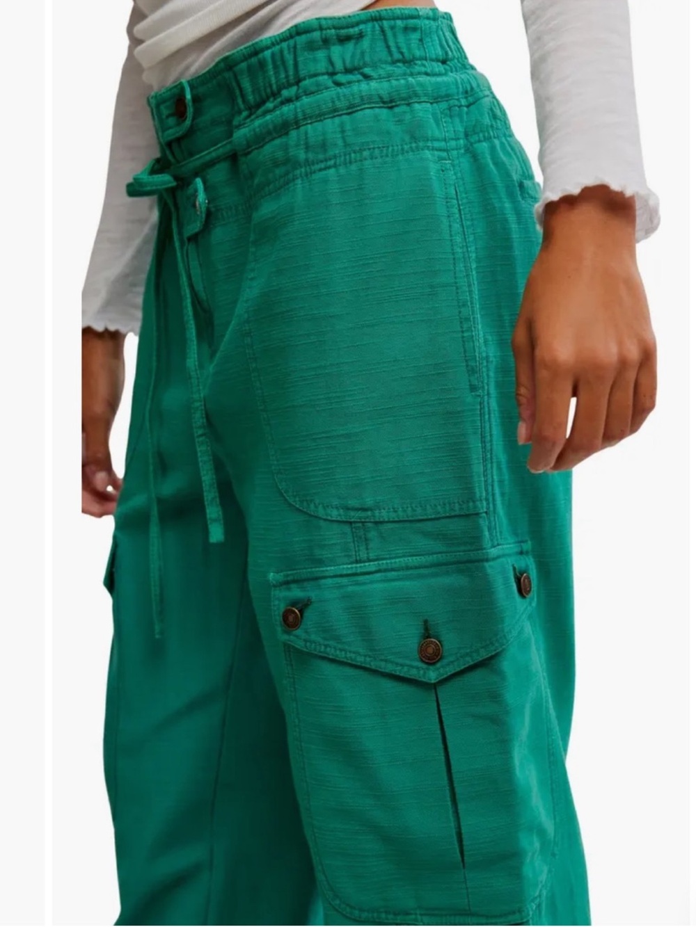 NEW Free People We The Free Park Ave Pull-On Utility Pants. Golf Green. Size M. - Picture 6 of 12